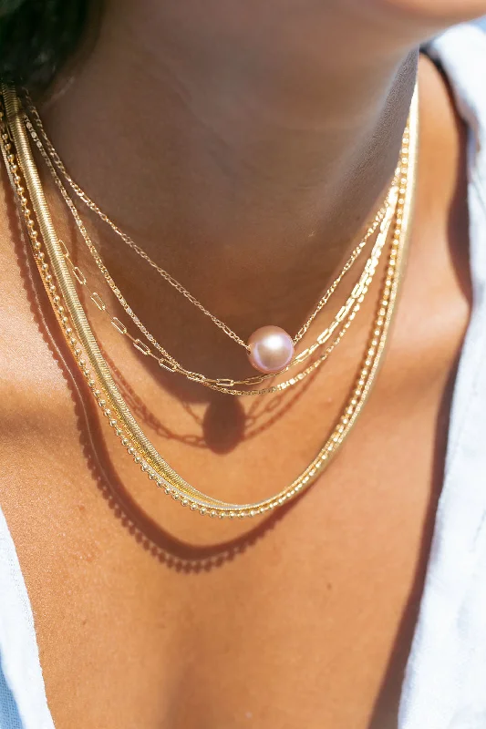 Dainty silver necklaces for ladies -Single Floating Pink Pearl Necklace - Lokapele