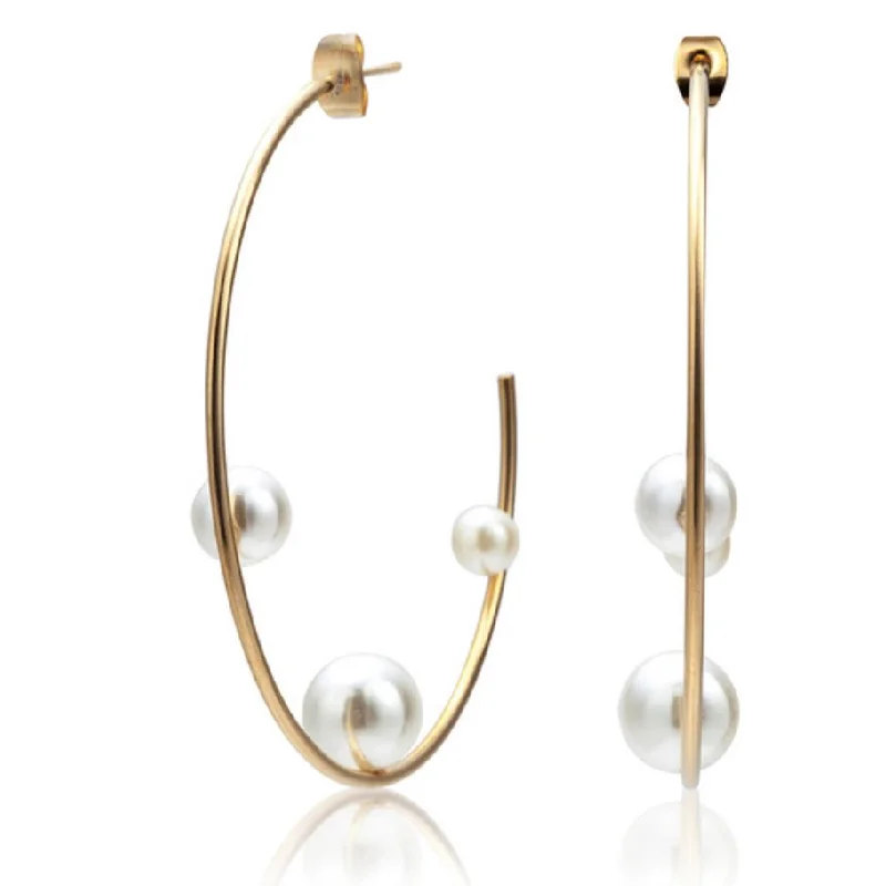 Trendy silver chain earrings for ladies -Allie Pearl Hoop