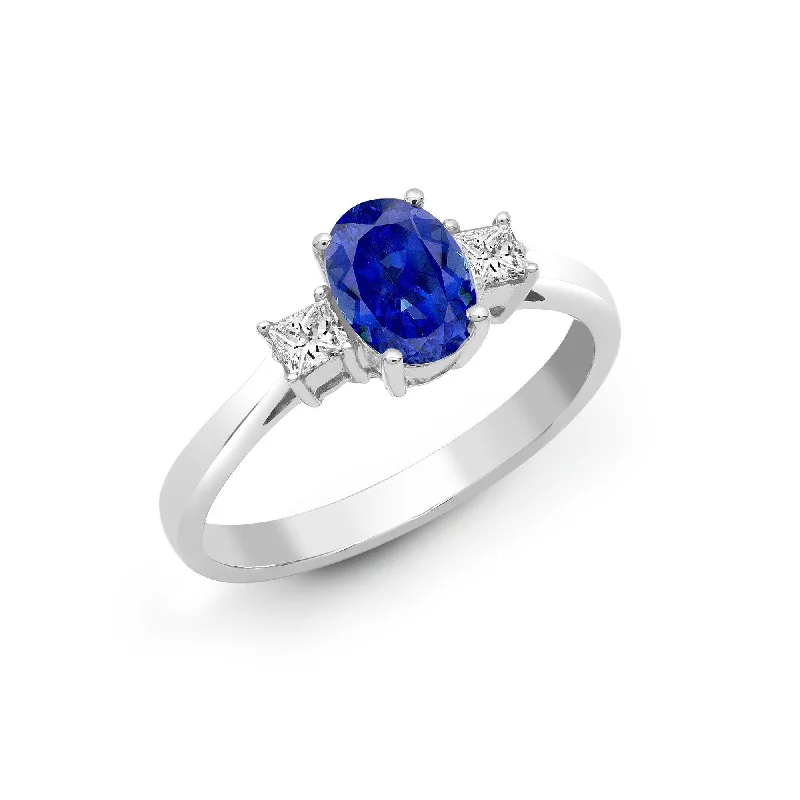 Ladies unique moon phase engagement rings -18ct White Gold Diamond And Sapphire And 3 Stone Ring