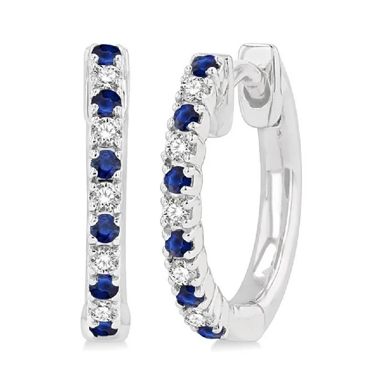 Vintage crystal stud earrings for women -10K White Gold Sapphire And Diamond Huggie Earrings