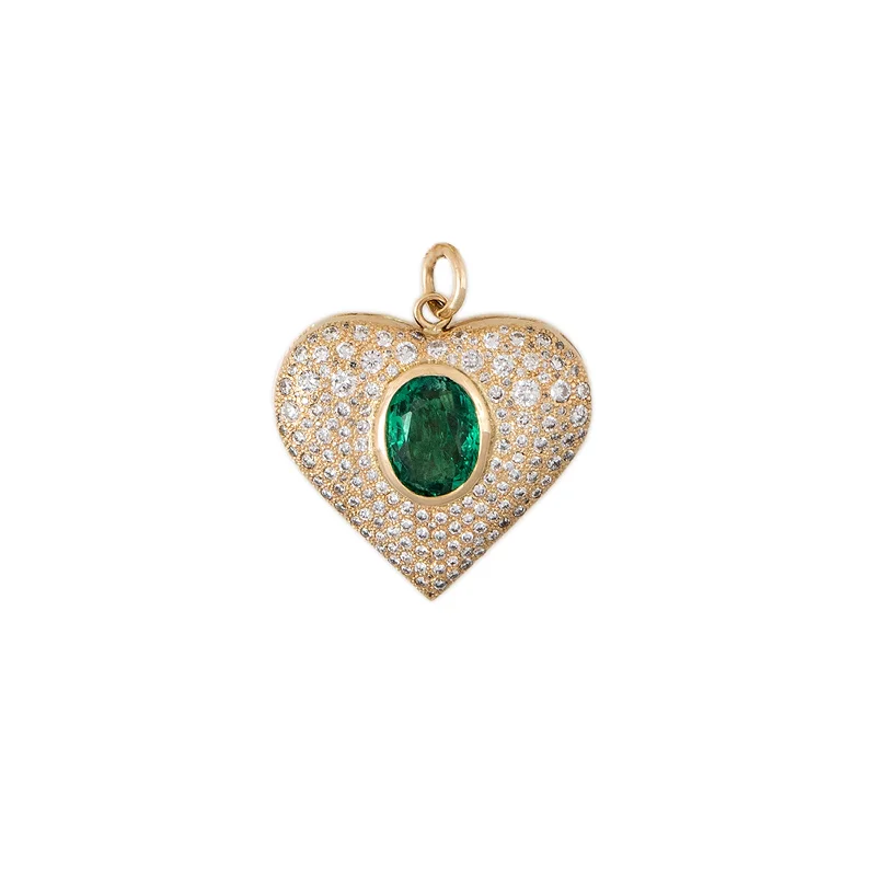 Ladies delicate moonstone engagement rings -PAVE DIAMOND EMERALD HEART CHARM