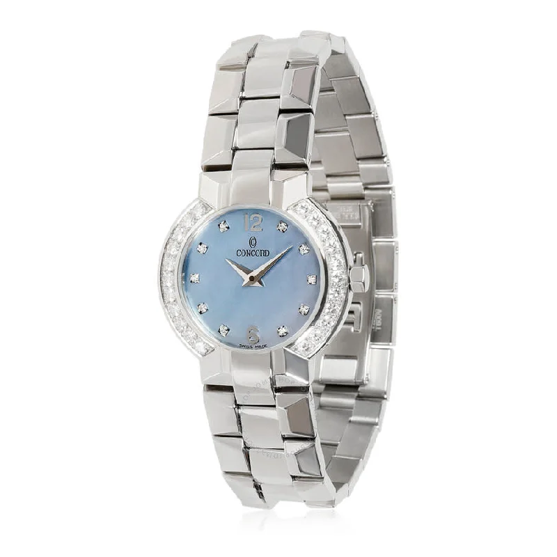 Ladies playful heart engagement rings -Ladies Concord La Scala 26mm Stainless Steel Watch with Blue Mother of Pearl Diamond Dial and Diamond Bezel. (Pre-Owned)