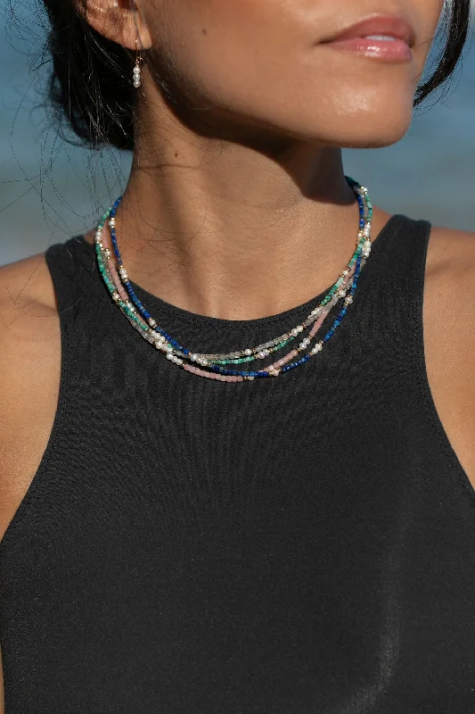 Modern choker necklaces for ladies -Gemstone and Pearl Necklace - Ke'ala