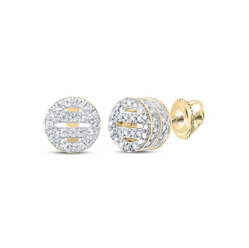 Modern geometric hoop earrings for women -Circle Bars Double 3D Diamond Earrings .33cttw 10K Yellow Gold