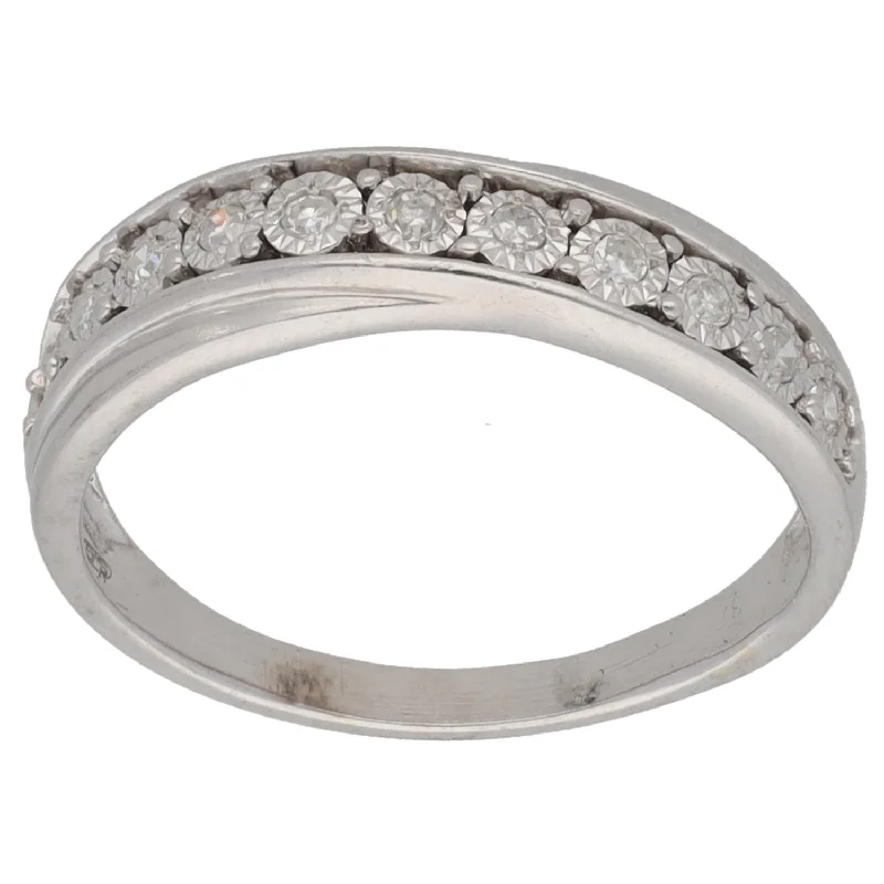 Simple silver halo engagement rings -9ct White Gold 0.11ct Diamond Half Eternity Ring Size K