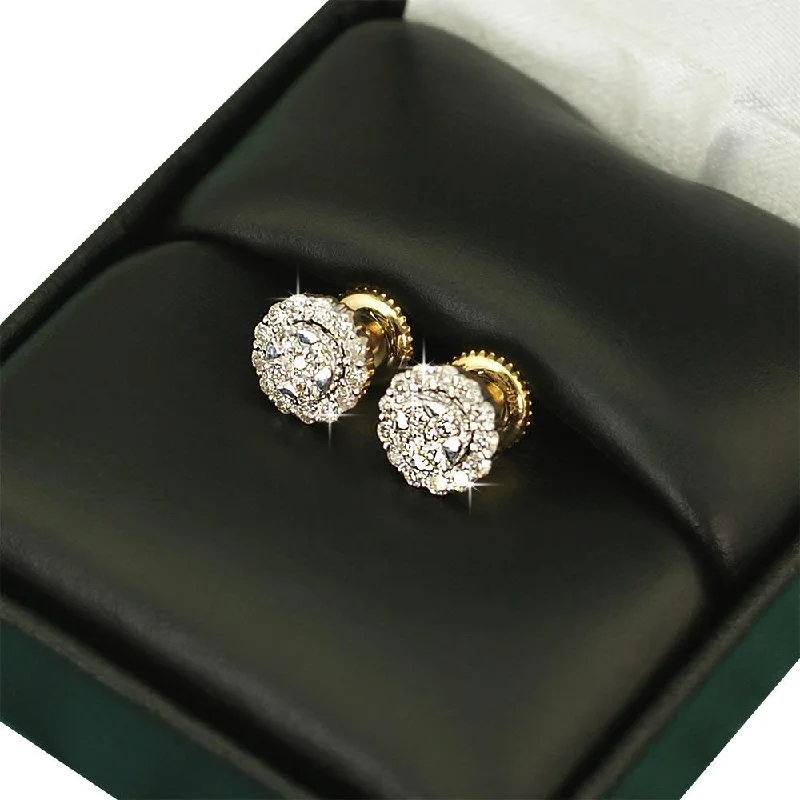 Boho-inspired gemstone earrings for women -Halo Cluster Diamond Earrings .55cttw 10K Yellow Gold