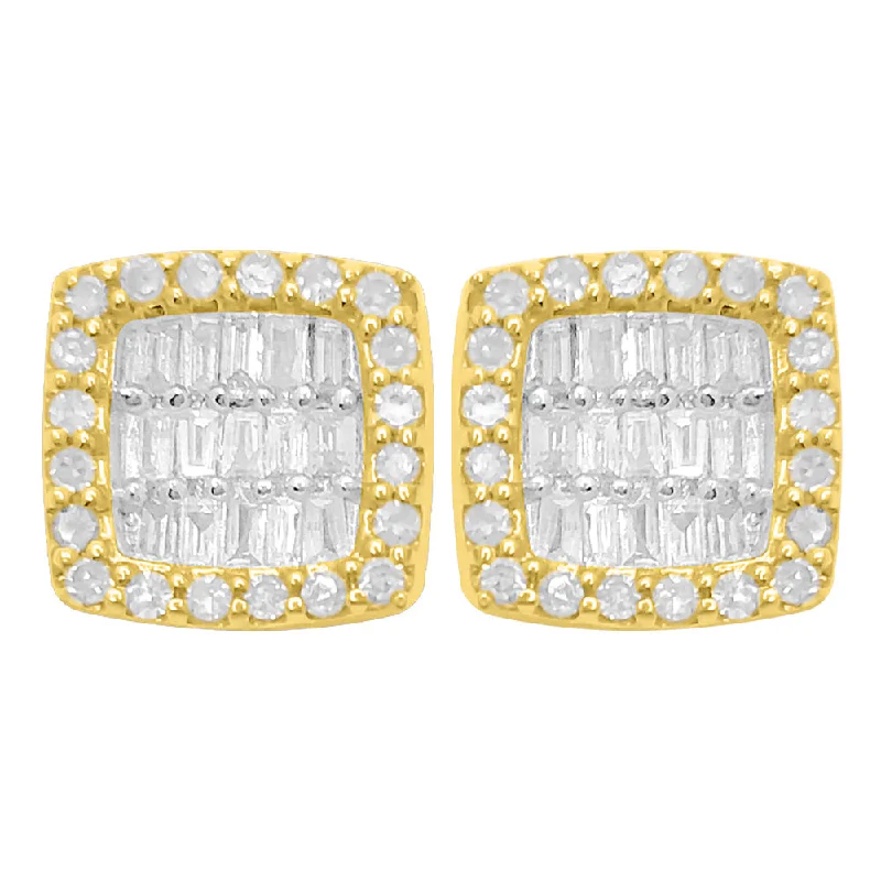 Ladies vintage-inspired hoop earrings -Cushion Baguette Diamond Earrings .35cttw 10K Yellow Gold