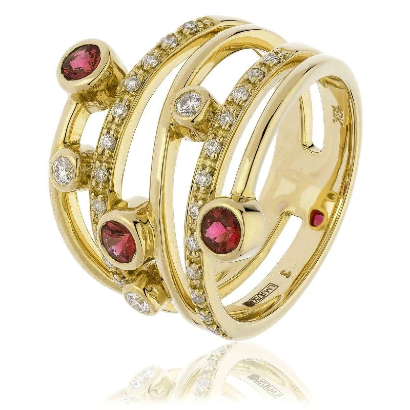 Ladies vintage-inspired solitaire engagement rings -18ct Yellow Gold Ruby and Diamond Cocktail Ring