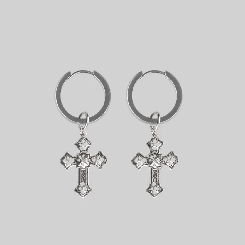 Ladies lightweight pearl earrings -EVA. Cut Out Cross Earrings