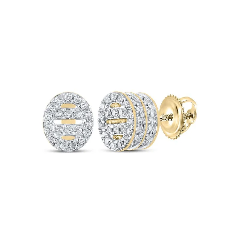 Trendy gold hoop earrings for women -Oval Bars Double 3D Diamond Earrings .33cttw 10K Yellow Gold