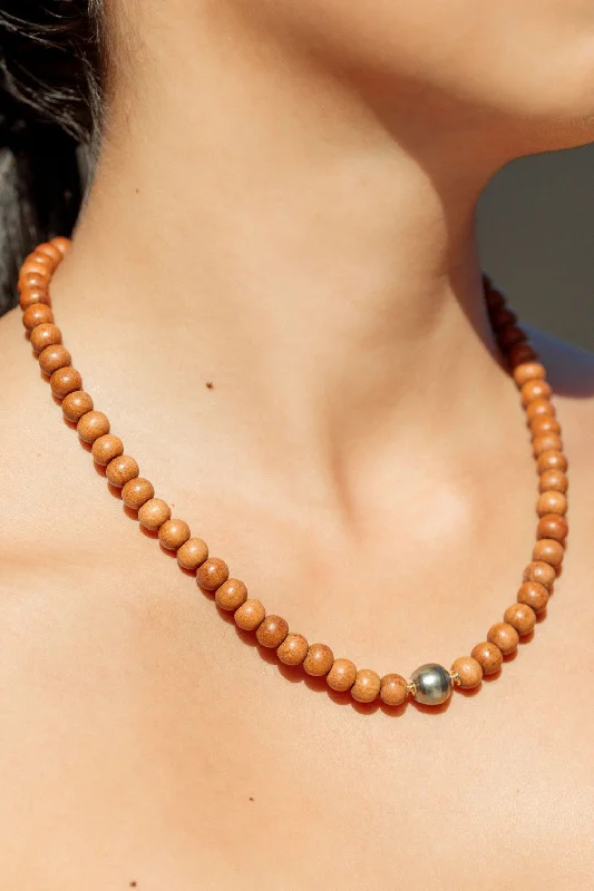 Ladies delicate choker necklaces -Tahitian Pearl Sandalwood Necklace - Roselani