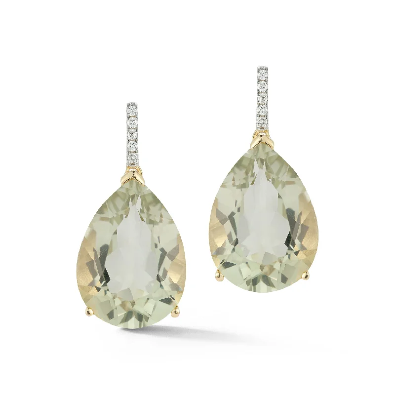 Ladies lightweight hoop earrings -14kt Green Amethyst Pear drop earrings