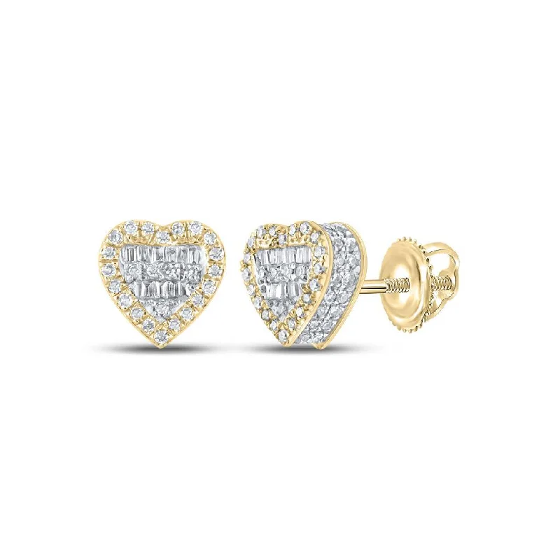 Classic gold chain earrings for women -Baguette 3D Heart Diamond Earrings .37cttw 10K Yellow Gold