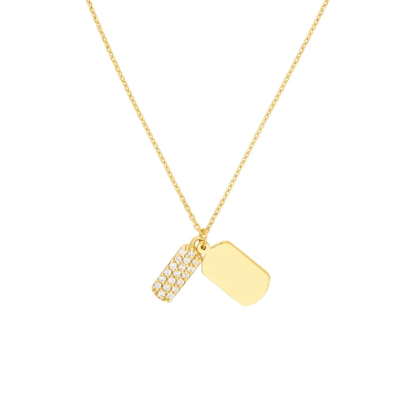 Simple gold pendant necklaces for ladies -Mini Double Dog Tag with Diamonds Necklace