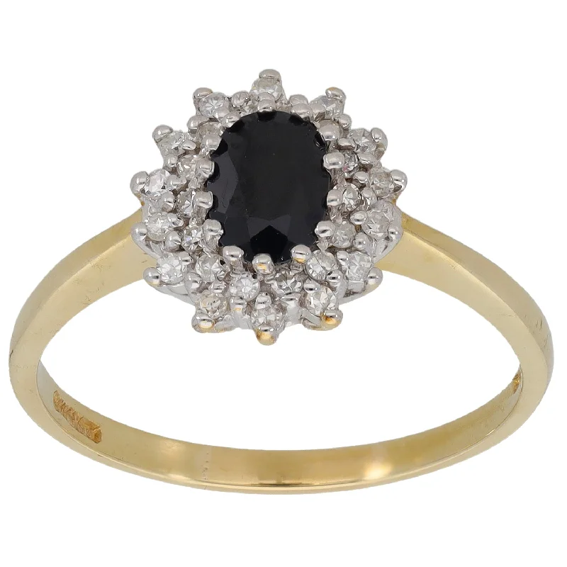 Ladies trendy silver engagement rings -9ct Gold 0.25ct Diamond & Sapphire Cluster Ring Size V