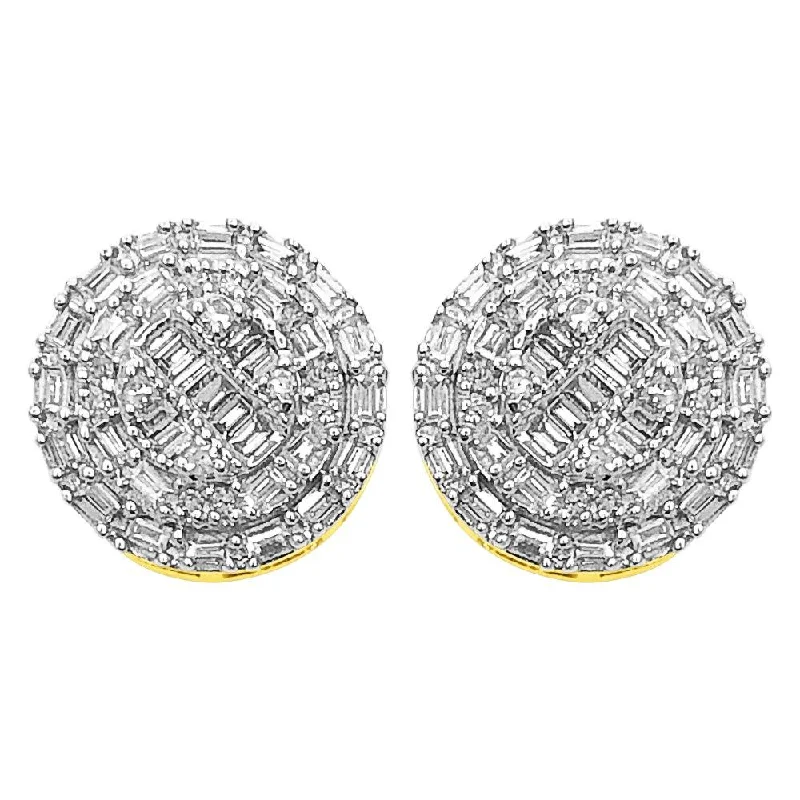 Ladies bold silver drop earrings -Large Baguette Circle Diamond Earrings .40cttw 10K Yellow Gold