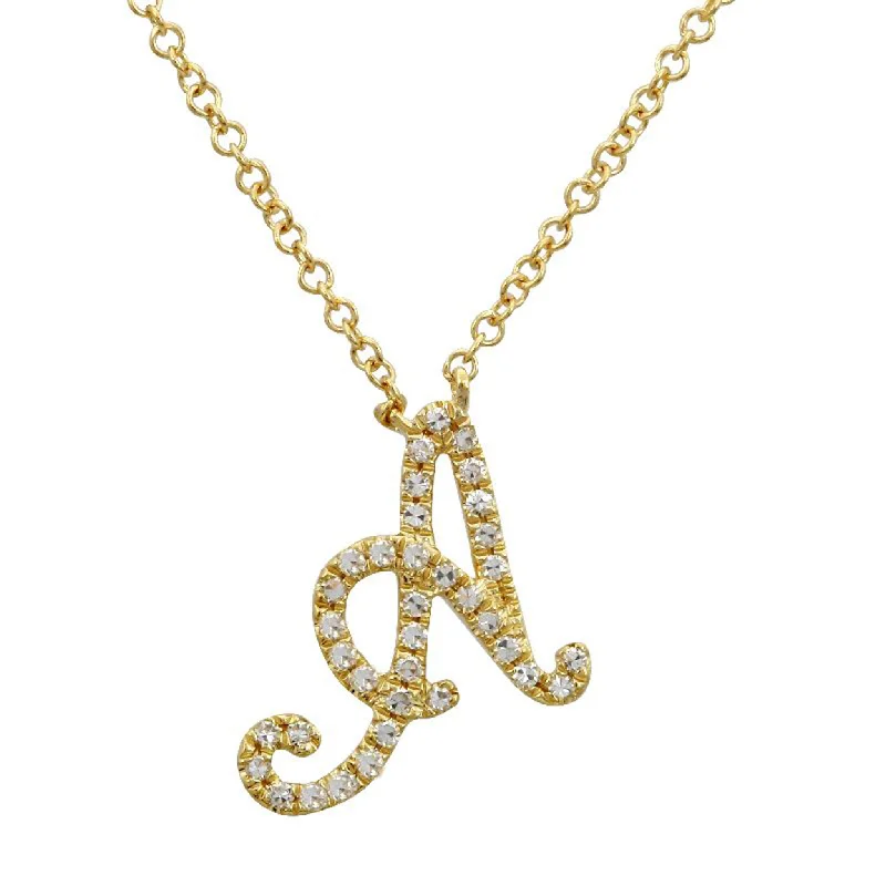 Ladies onyx necklaces -Diamond Pave Script Initial Necklace