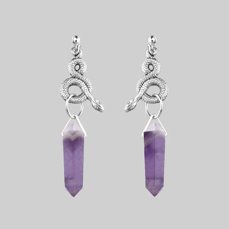 Ladies elegant onyx earrings -MERTLE. Snake Wrap Amethyst Earrings