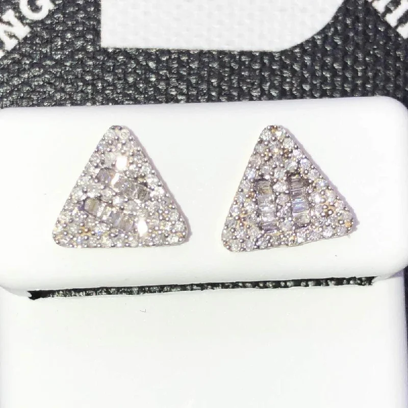 Elegant sapphire drop earrings for ladies -Baguette Triangle .51cttw Diamond Earrings 10K Yellow Gold