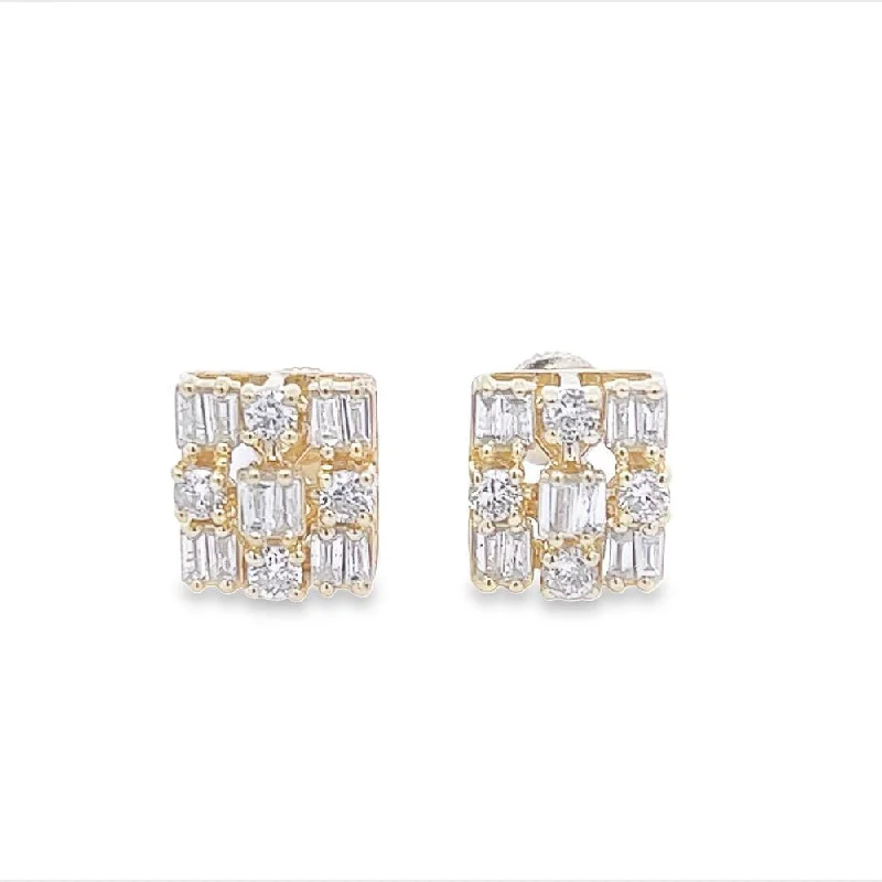 Ladies unique star earrings -Rectangle Cluster Baguette Diamond Earrings .64cttw 10K Gold