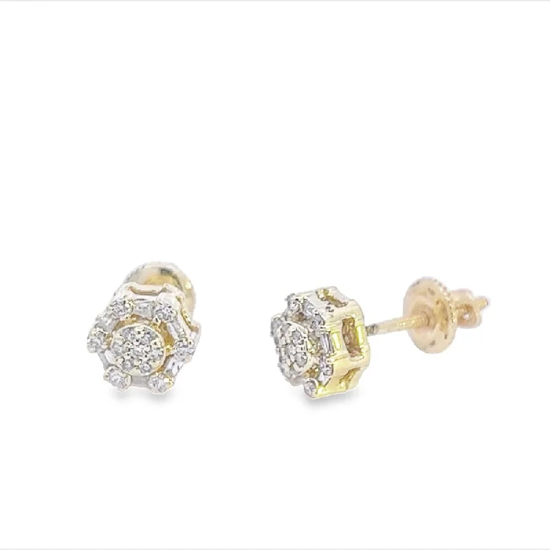 Ladies unique moon phase earrings -Small Baguette Hexagon Diamond Earrings .22cttw 10K Gold