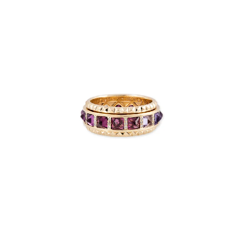 Ladies elegant citrine engagement rings -PAVE DIAMOND PURPLE OMBRE SAPPHIRE SPIKE SPINNER RING