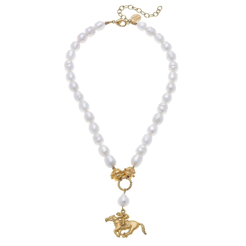 Modern pendant necklaces for women -Racehorse Pendant Pearl Necklace