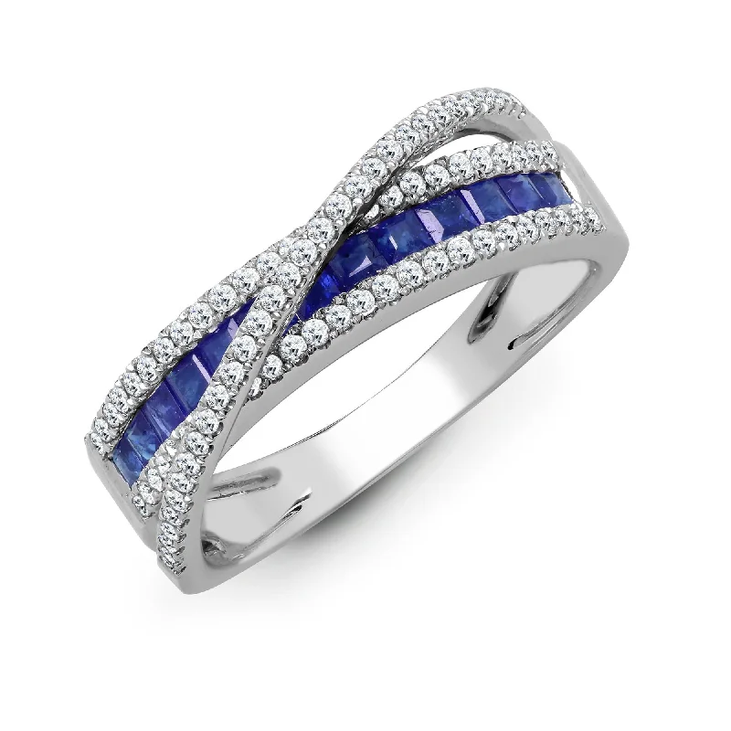 Delicate platinum engagement rings for women -18ct White Diamond-0.33ct Sapphire-0.57ct Crossover Ring