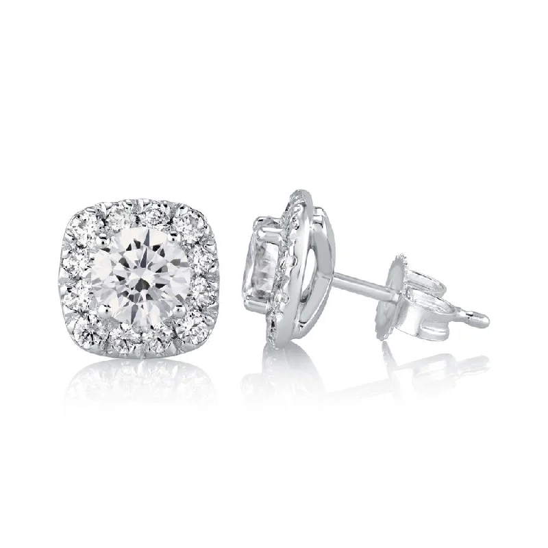 Elegant gold stud earrings for ladies -14K White Gold 'Fire & Ice' Halo Natural Diamonds Earrings