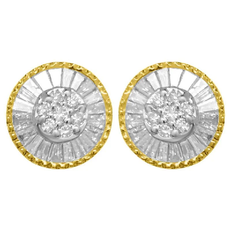 Ladies bold diamond hoop earrings -Sunburst Baguette Diamond Earrings 1.00cttw 10K Yellow Gold