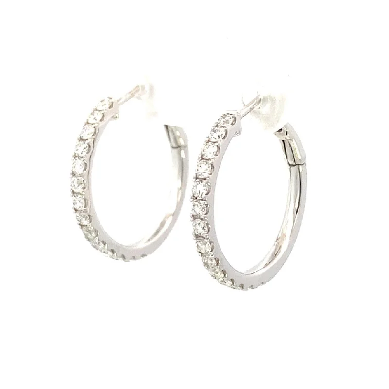 Vintage gold stud earrings for women -14K White Gold 20mm Round Diamond Hoop Earrings