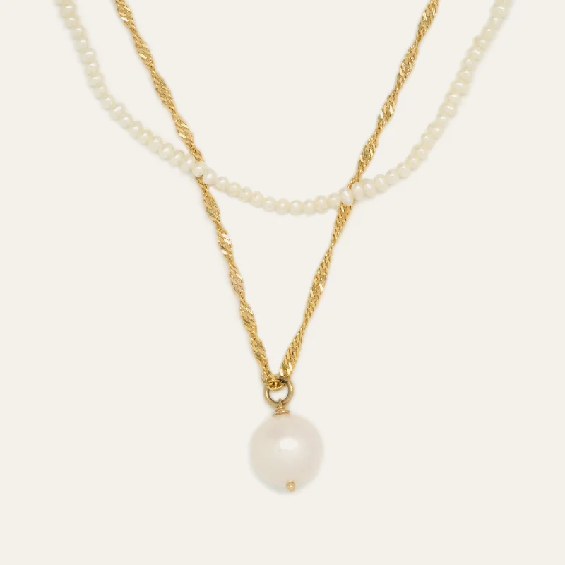 Simple silver chain necklaces for ladies -Forever Pearl Necklace Stack