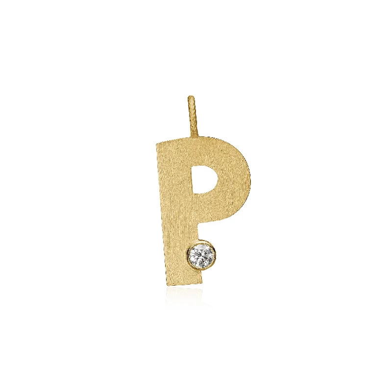 Ladies gold pendant necklaces -Letter P 18K Gold Pendant w. Diamond