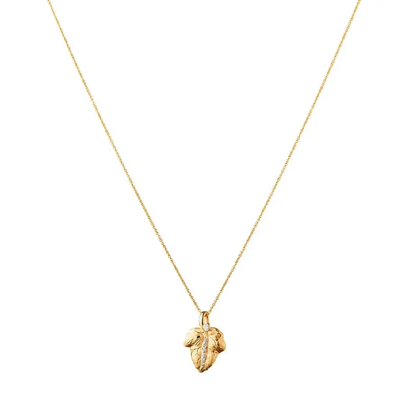 Elegant gemstone drop necklaces for ladies -The Leaf 14K Gold Pendant w. Diamonds