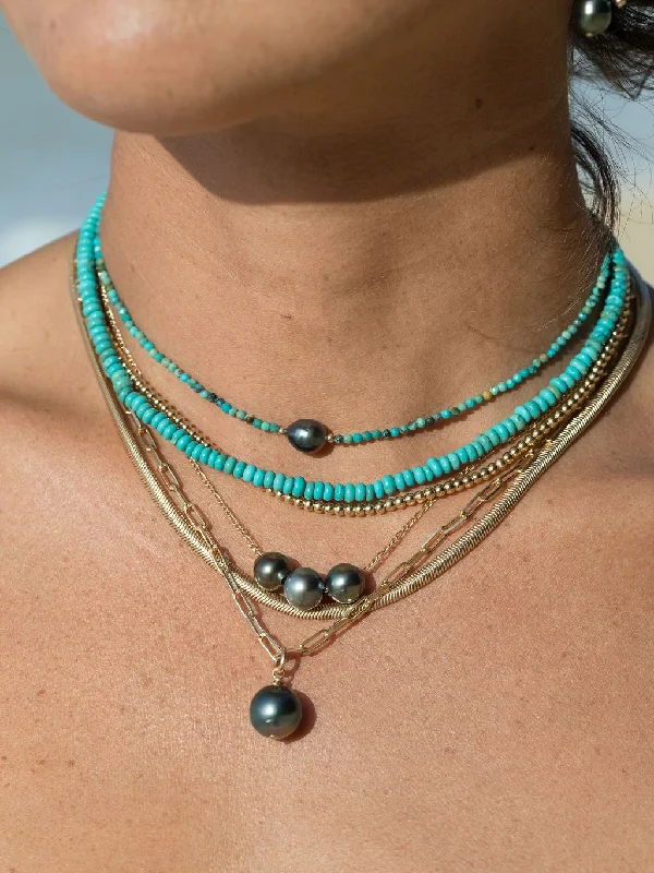 Ladies lightweight necklaces -Dainty Turquoise Tahitian Pearl Choker Necklace - Ipo