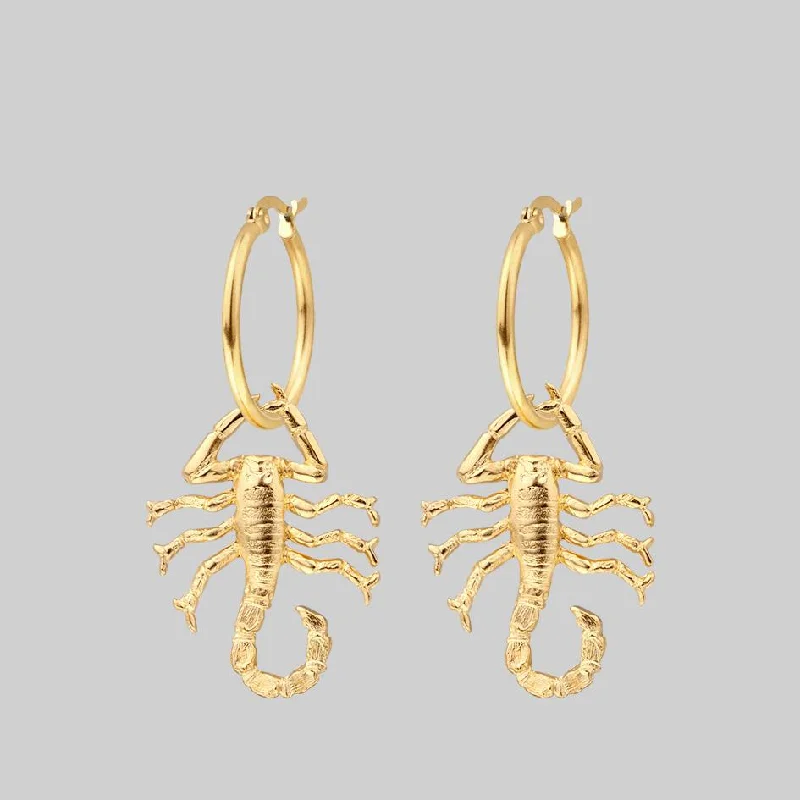 Ladies sparkling topaz earrings -NOXIOUS. Scorpion Hoop Earrings - Gold