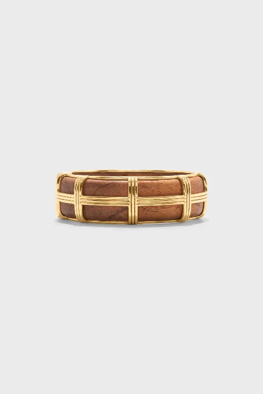 Ladies retro floral bracelets -Teak Gaia Hinged Bangle