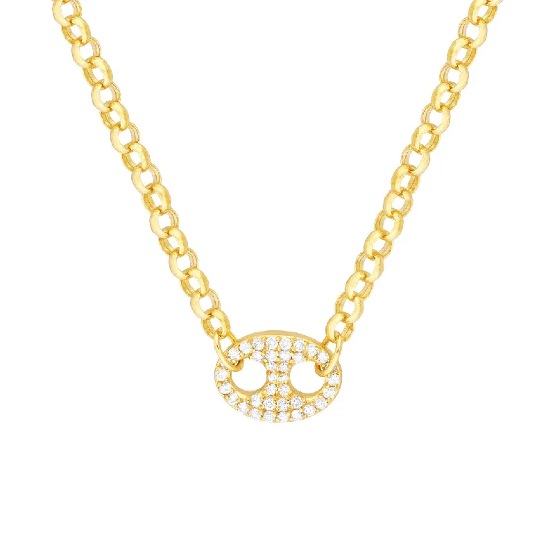 Statement silver necklaces for ladies -Diamond Puff Link on Rolo Necklace