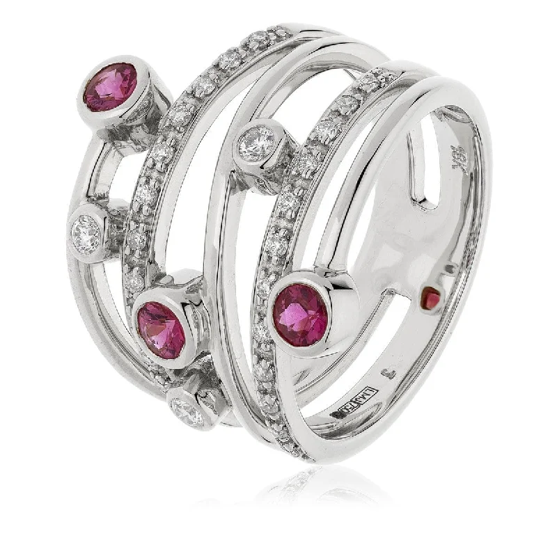 Ladies elegant amethyst engagement rings -18ct White Gold Ruby and Diamond Cocktail Ring