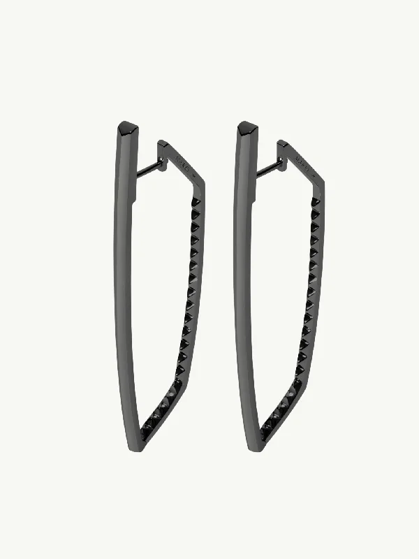 Ladies minimalist silver hoop earrings -Lilith Studded Hoop Earrings In Blackened Silver