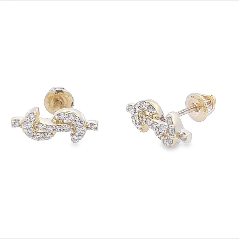 Ladies intricate filigree earrings -Dollar Sign $ Money Diamond Earrings .32cttw 10K Gold