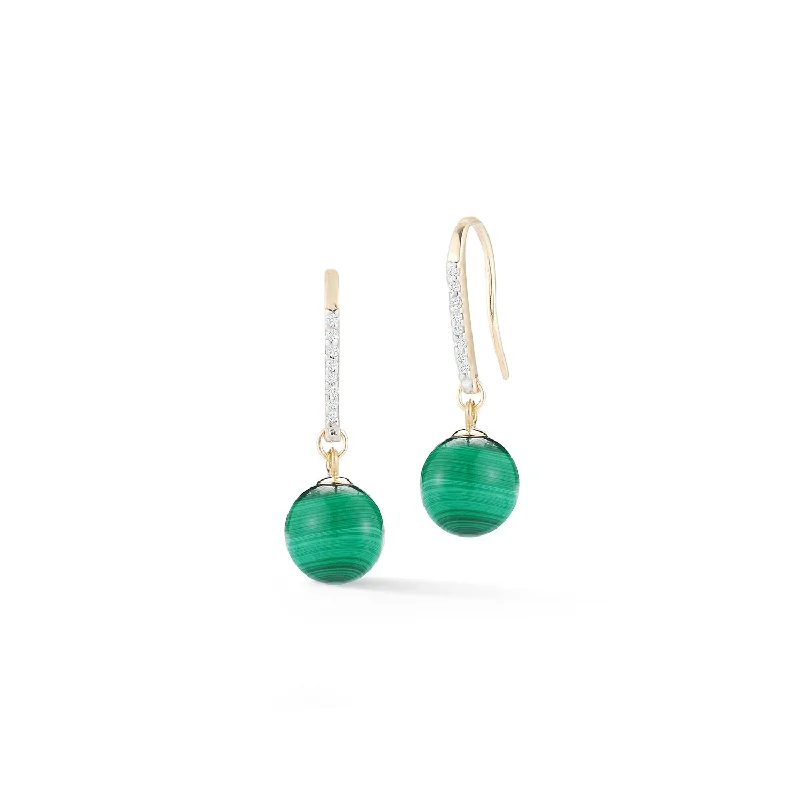 Ladies elegant citrine earrings -14kt Gold Single Malachite Drop Earrings