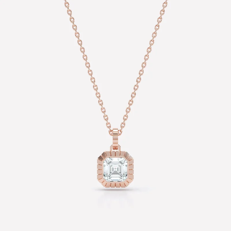 Modern chain necklaces for women -Eternity Engraved Asscher 18K Rosegold Necklace w. Lab-Grown Diamond