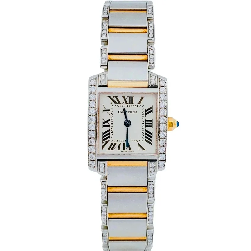 Ladies minimalist platinum engagement rings -Ladies Small Cartier Tank Francaise Two Tone 18K Gold / Stainless Steel Watch with Diamonds. (Pre-Owned)