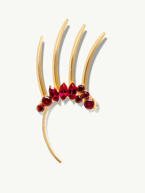 Elegant diamond stud earrings for ladies -Isadora Spiked Ear Cuff Hair Comb With Red Garnets In 18K Yellow Gold