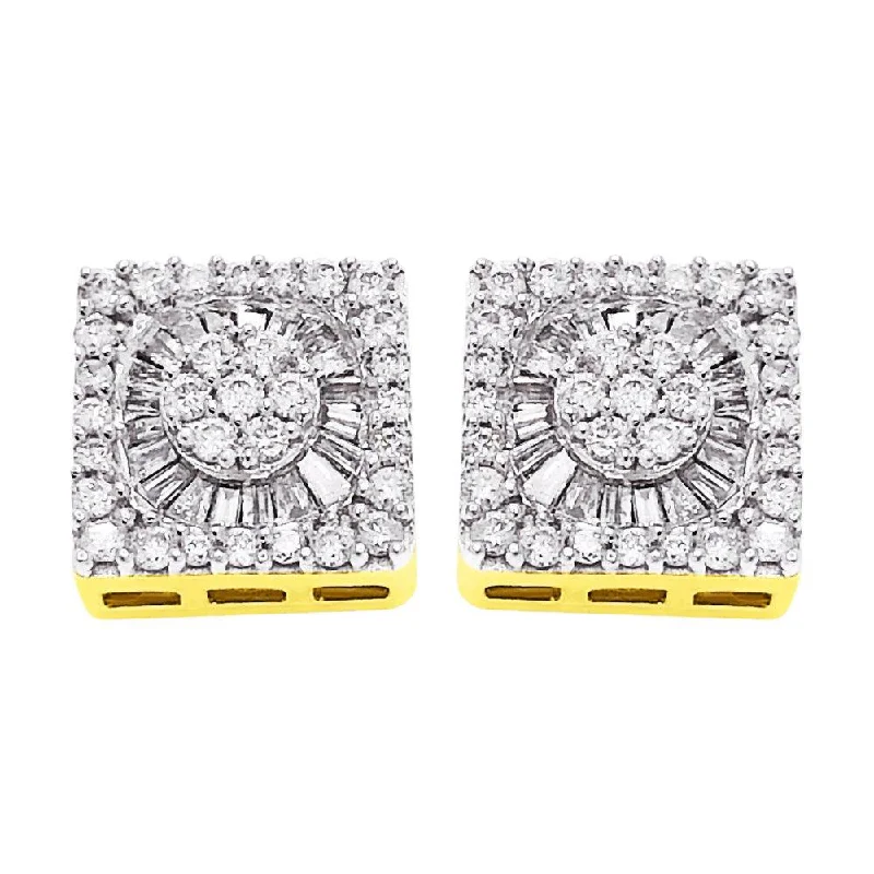 Ladies classic pearl drop earrings -Radiant Baguette Square Diamond Earrings .75cttw 10K Yellow Gold