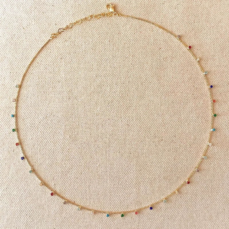 Ladies lightweight necklaces -Juniper Multi Colored Micro Cubic Zirconia 18k Gold Filled Necklace