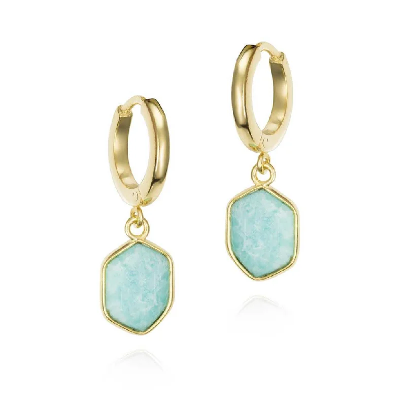 Trendy boho dangle earrings for ladies -18K Yellow Gold Vermeil Amazonite Dangle Earrings