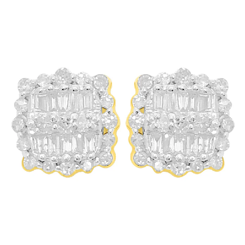 Ladies bold statement hoop earrings -Designer Baguette Diamond Earrings .30cttw 10K Yellow Gold