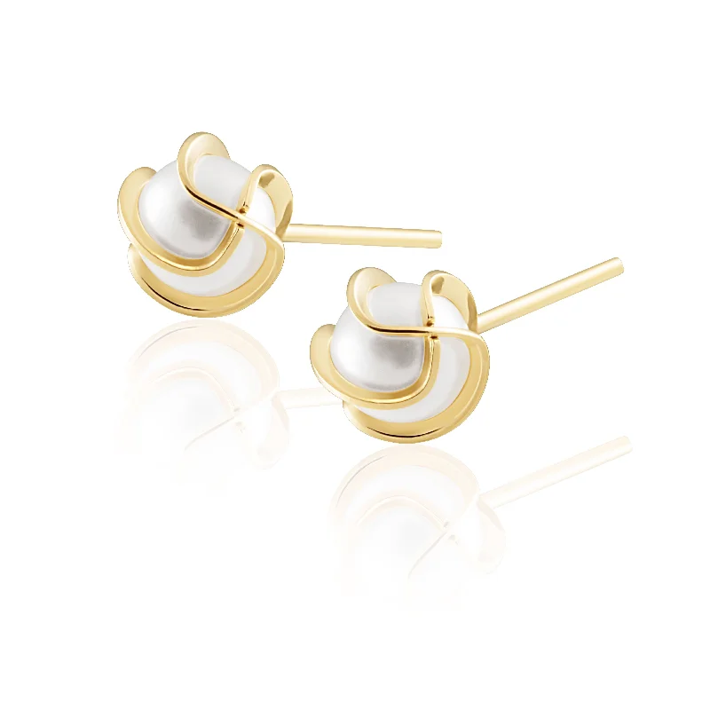 Ladies sparkling diamond earrings -Samoa Pearl Studs